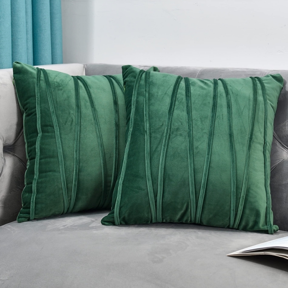 Green Velvet Throw Pillow Set